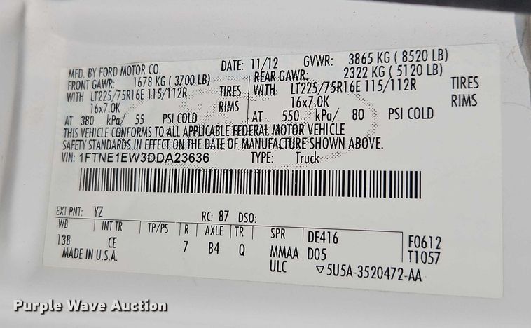 image for item EJ0075 2013 Ford E150 utility van