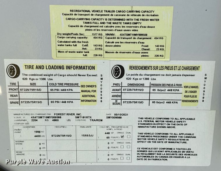 image for item EJ4649 2021 Forest River SMT181RTX camper