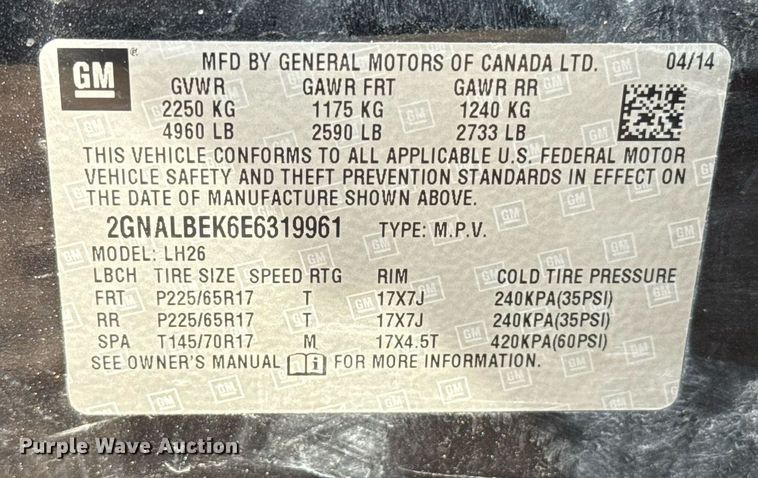 image for item EJ4656 2014 Chevrolet Equinox SUV