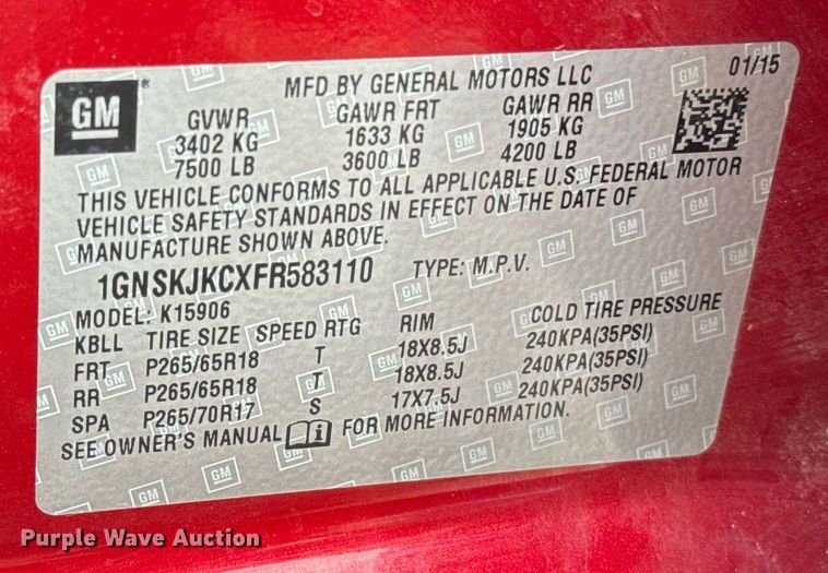 image for item EJ4671 2015 Chevrolet Suburban 1500 SUV