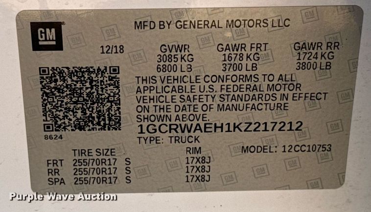 image for item EJ4687 2019 Chevrolet Silverado 1500 Double Cab pickup truck