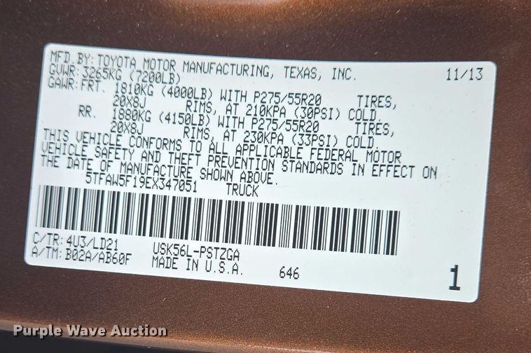 image for item EJ7567 2014 Toyota Tundra 1794 Edition CrewMax pickup truck