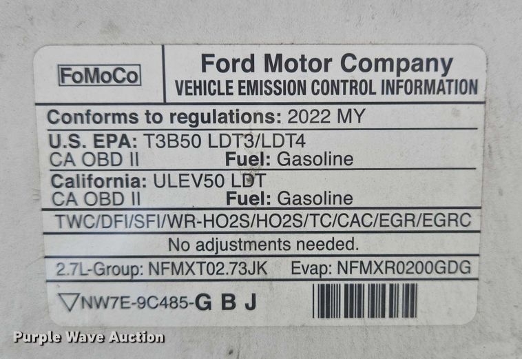 image for item EJ7568 2022 Ford F150 XLT SuperCrew pickup truck