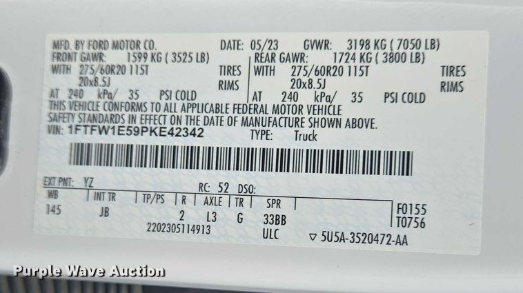 image for item EJ7569 2023 Ford F150 STX SuperCrew pickup truck