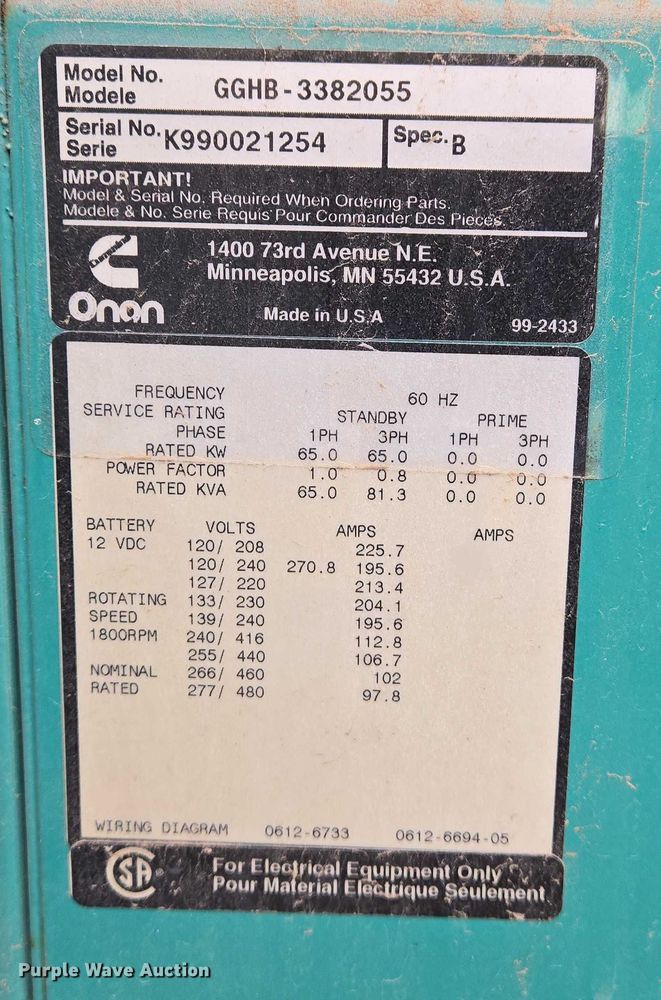 image for item EJ7583 Onan GGHB-3382055 generator