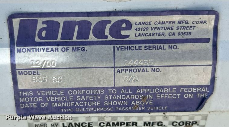 image for item EK8155 Lance Lite 845 pickup truck bed camper