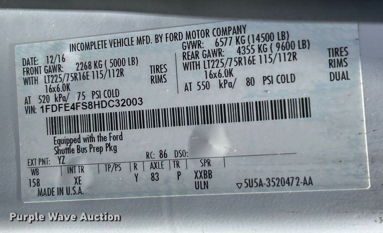 image for item EK8159 2017 Ford E450 Super Duty shuttle bus