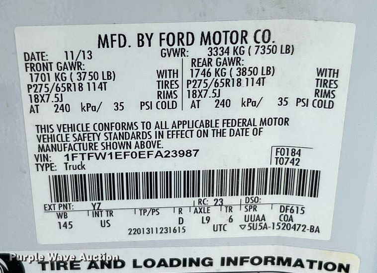 image for item EK8165 2014 Ford F150 XLT SuperCrew pickup truck