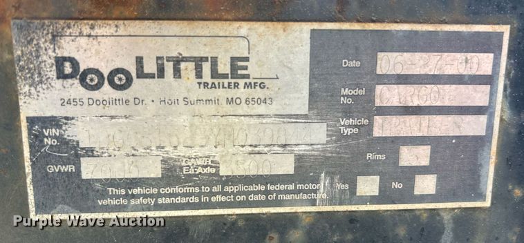 image for item EK8195 2000 Doolittle enclosed cargo trailer