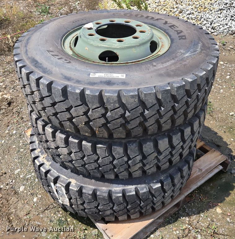 image for item EM7451 (3) Goodyear 11.00R20 tires and wheels