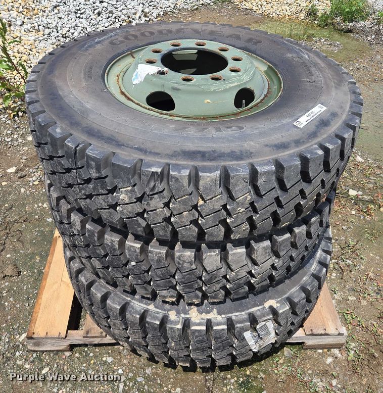 image for item EM7451 (3) Goodyear 11.00R20 tires and wheels