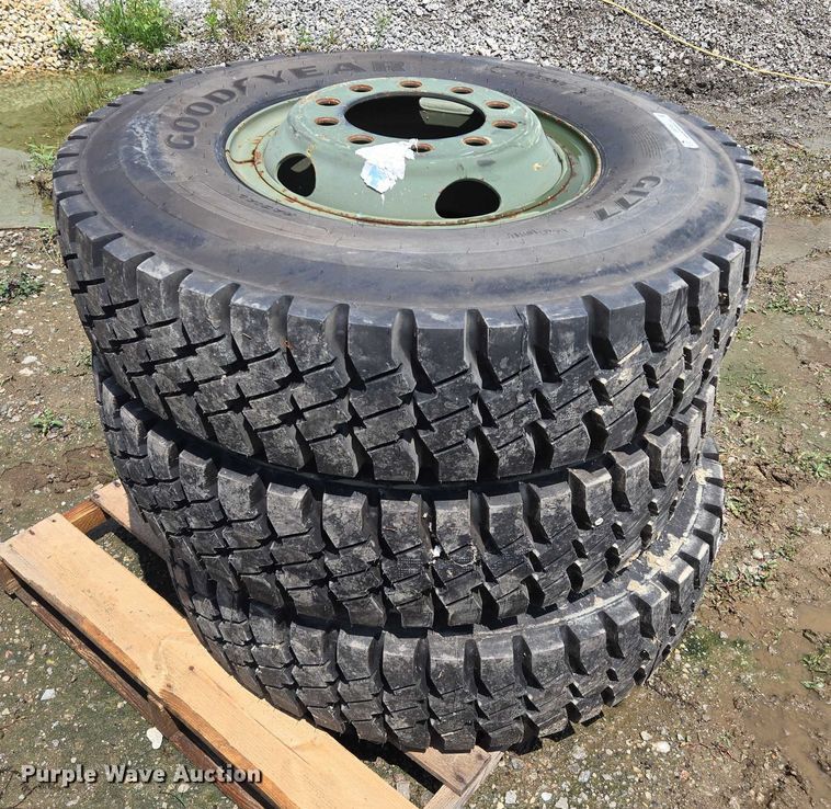 image for item EM7451 (3) Goodyear 11.00R20 tires and wheels