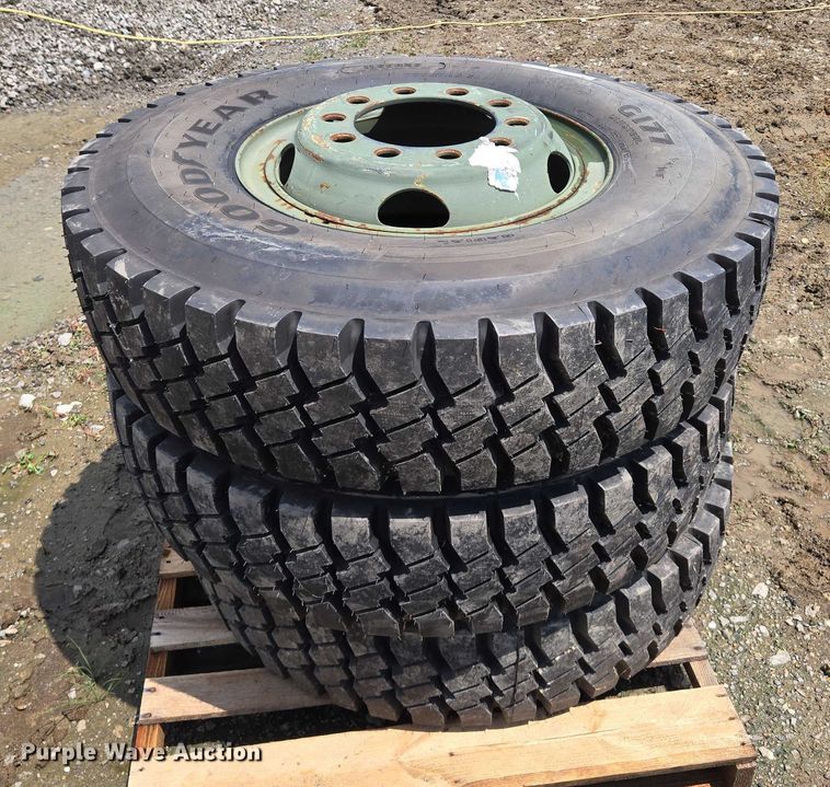 image for item EM7451 (3) Goodyear 11.00R20 tires and wheels