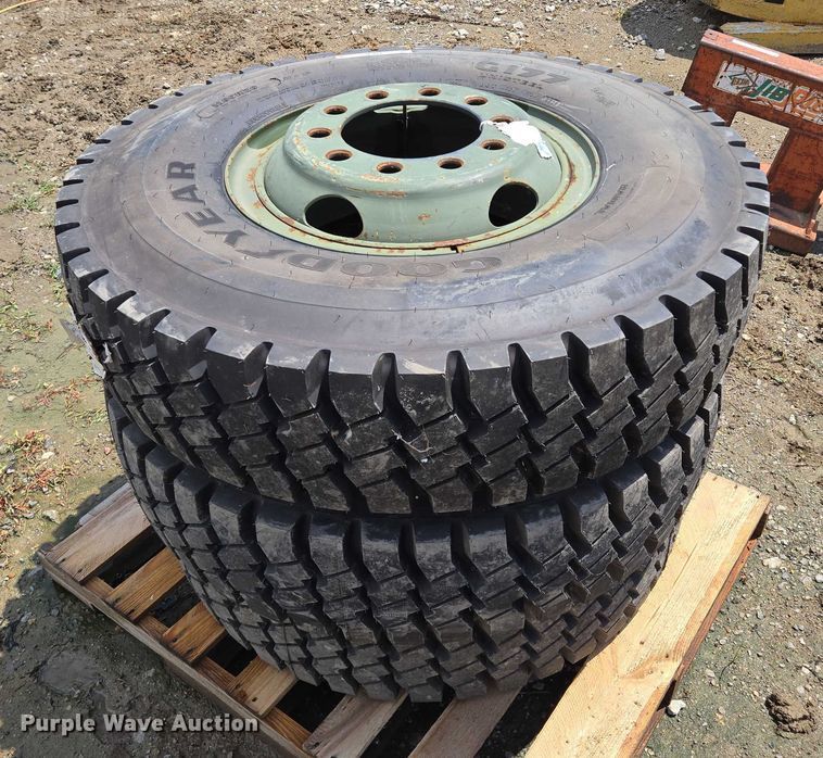 image for item EM7451 (3) Goodyear 11.00R20 tires and wheels