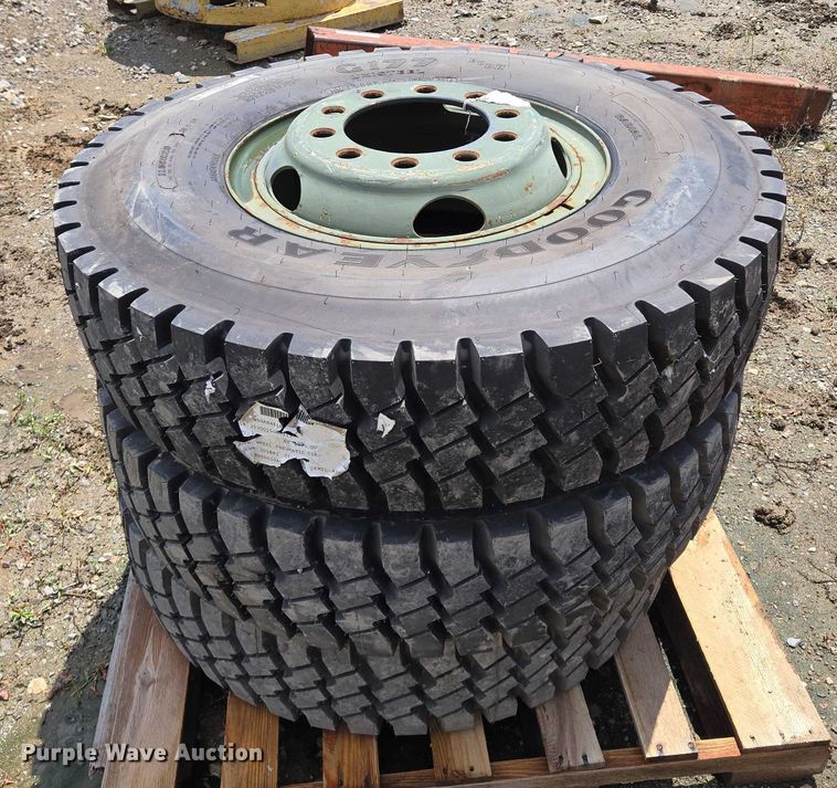 image for item EM7451 (3) Goodyear 11.00R20 tires and wheels
