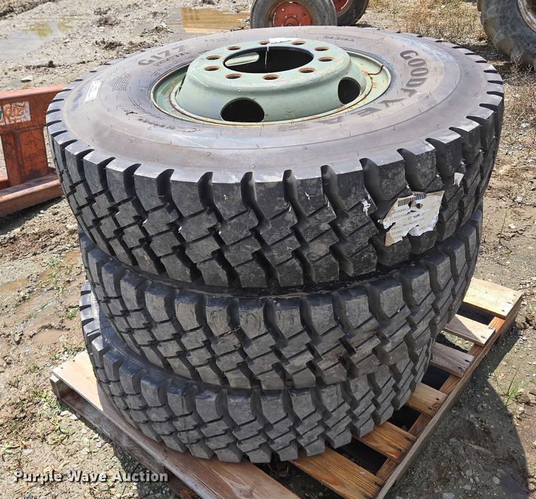 image for item EM7451 (3) Goodyear 11.00R20 tires and wheels