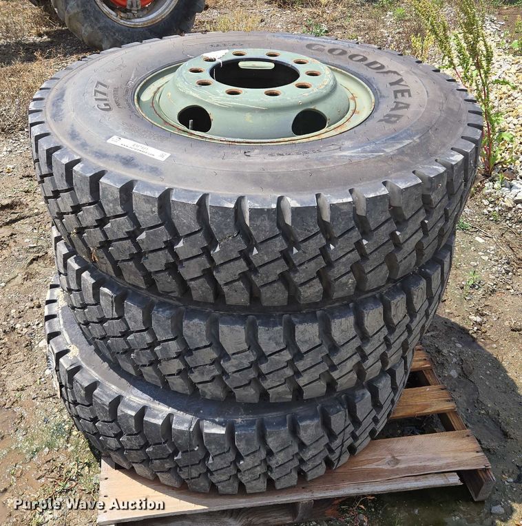 image for item EM7451 (3) Goodyear 11.00R20 tires and wheels