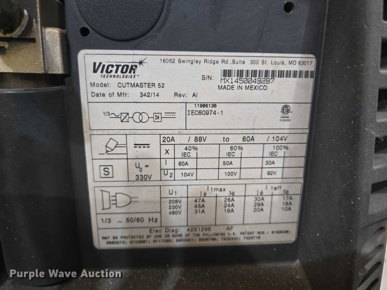 image for item EM7485 2014 Victor Thermal Dynamics CutMaster 52 plasma cutter