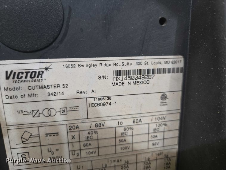image for item EM7485 2014 Victor Thermal Dynamics CutMaster 52 plasma cutter