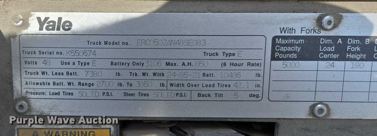 image for item EN3806 Yale ERC050ZAN48SE083 forklift
