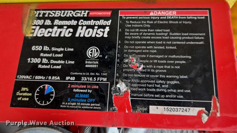 image for item EN3810 (2) handling systems international hoist