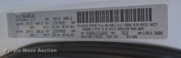 image for item EN8040 2018 Dodge Ram 2500 Crew Cab flatbed pickup truck