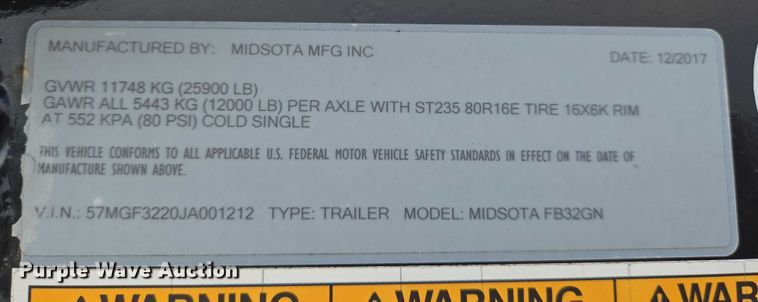 image for item EN8042 2018 Midsota FB32GN tilt deck equipment trailer