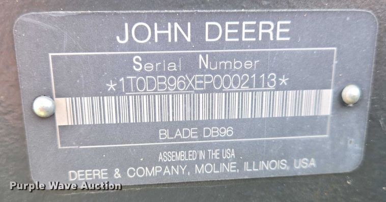 image for item EN8044 2014 John Deere DB96 skid steer dozer blade