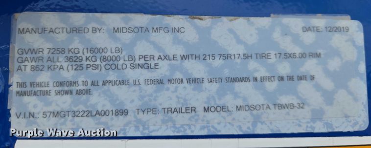 image for item EN8045 2020 Midsota TBWB-32 tilt deck equipment trailer