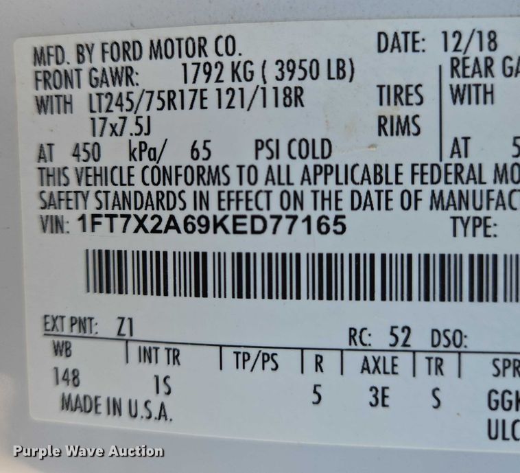 image for item EN8070 2019 Ford F250 Super Duty XL SuperCab pickup truck