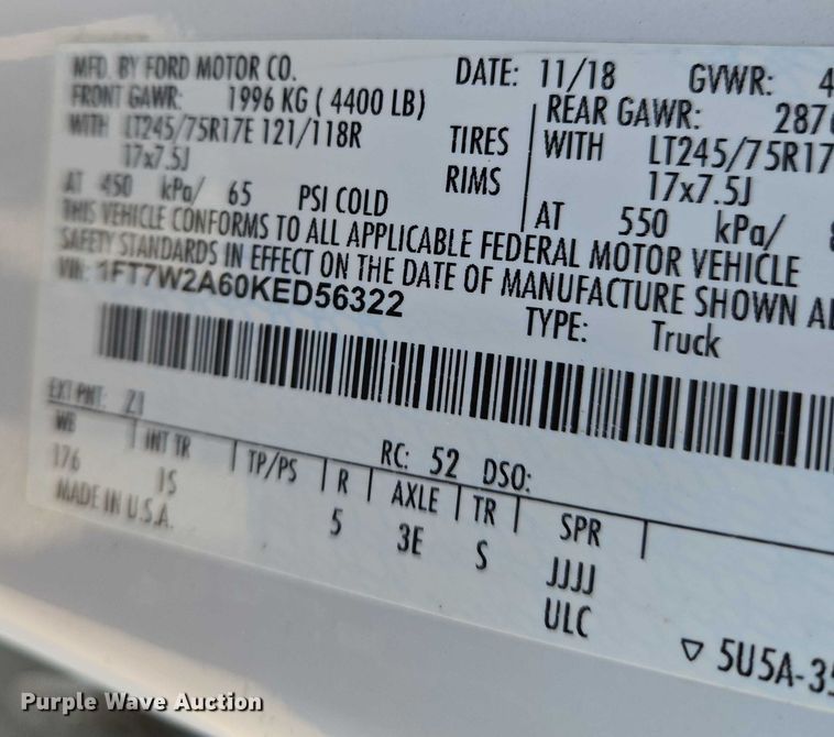 image for item EN8071 2019 Ford F250 Super Duty XL Crew Cab pickup truck