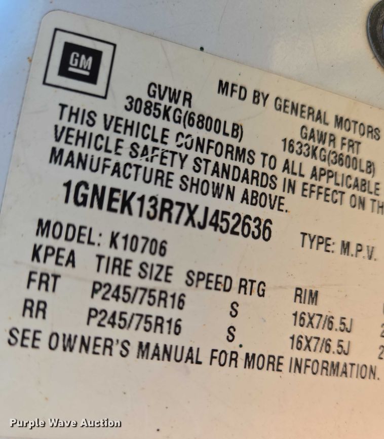 image for item EO0934 1999 Chevrolet Tahoe SUV