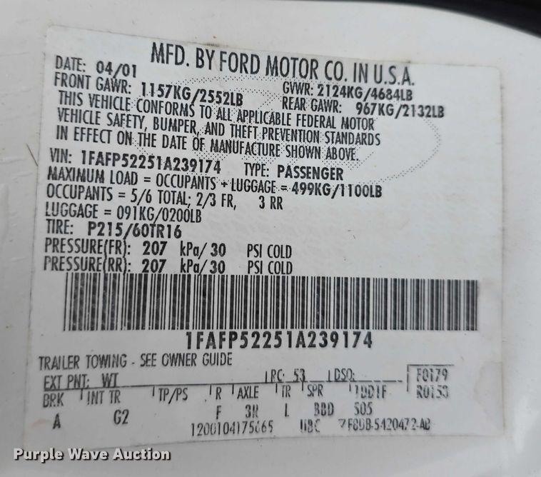 image for item EO1021 2001 Ford Taurus LX 