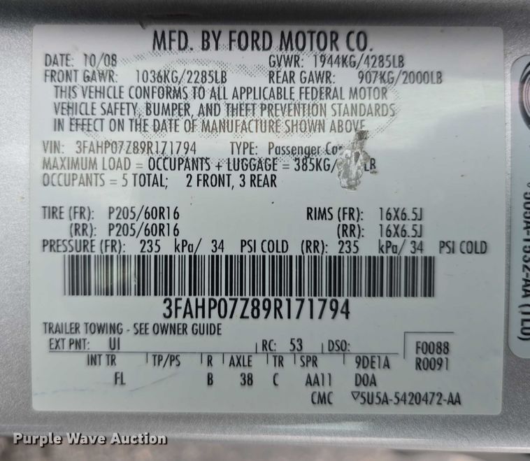 image for item EO1027 2009 Ford Fusion SE 