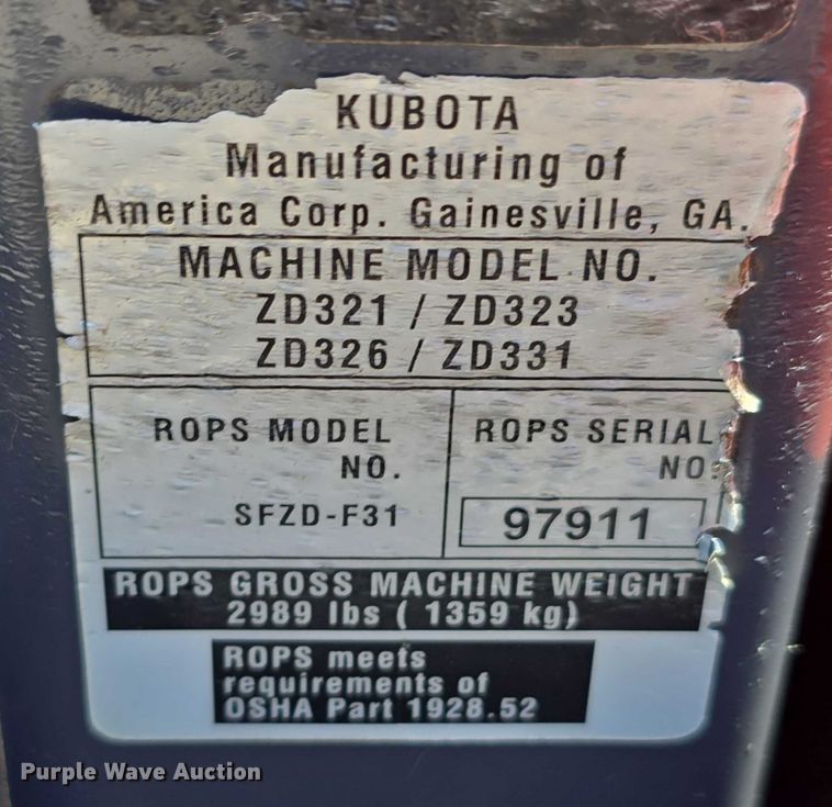 image for item EO1030 Kubota ZD326P ZTR lawn mower