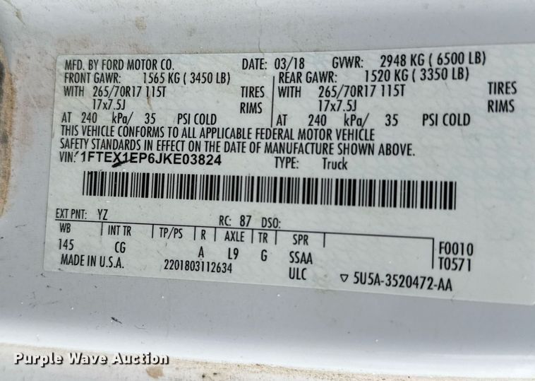 image for item EQ4907 2018 Ford F150 SuperCab pickup truck