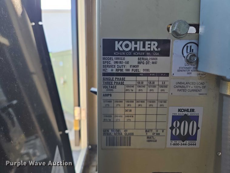 image for item EQ6554 Kohler 100 generator