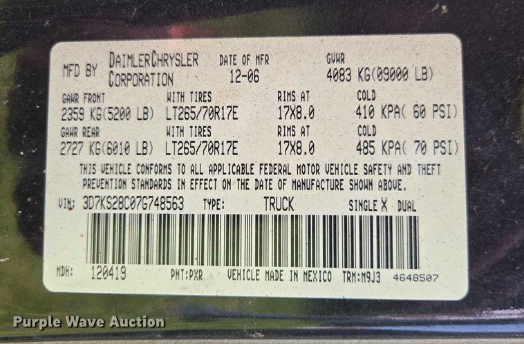 image for item EQ6558 2007 Dodge Ram 2500 Quad Cab pickup truck