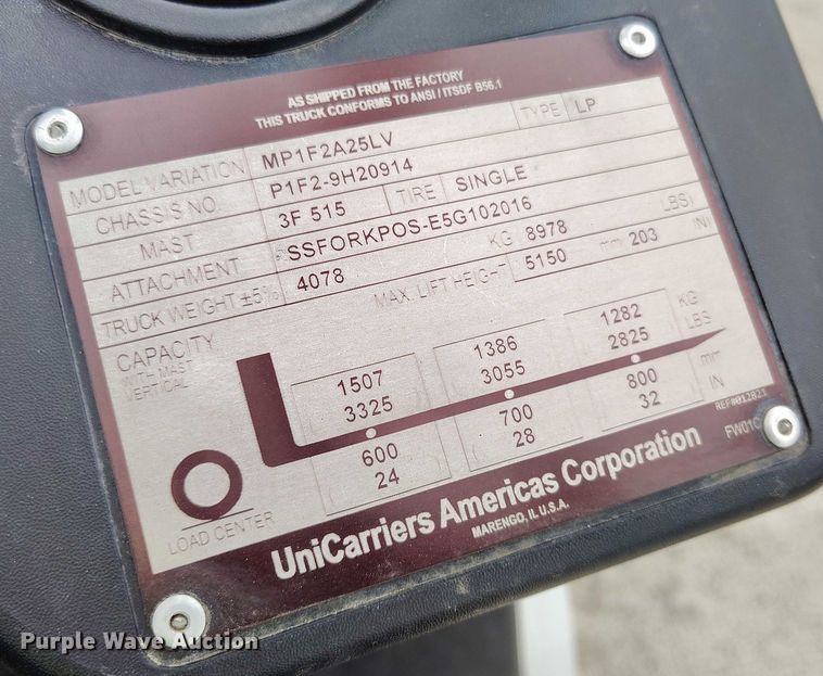 image for item IP9614 2016 UniCarriers PF50 forklift