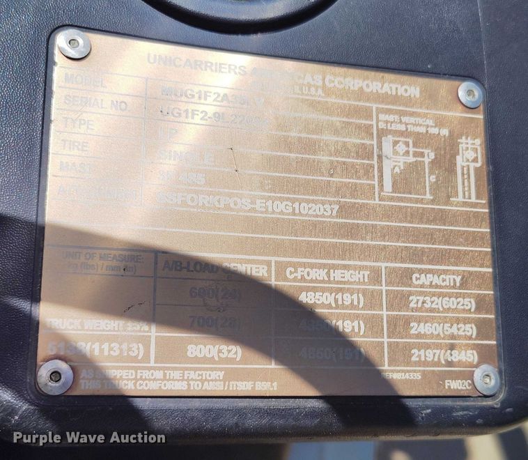 image for item IP9616 2018 UniCarriers PF70 forklift