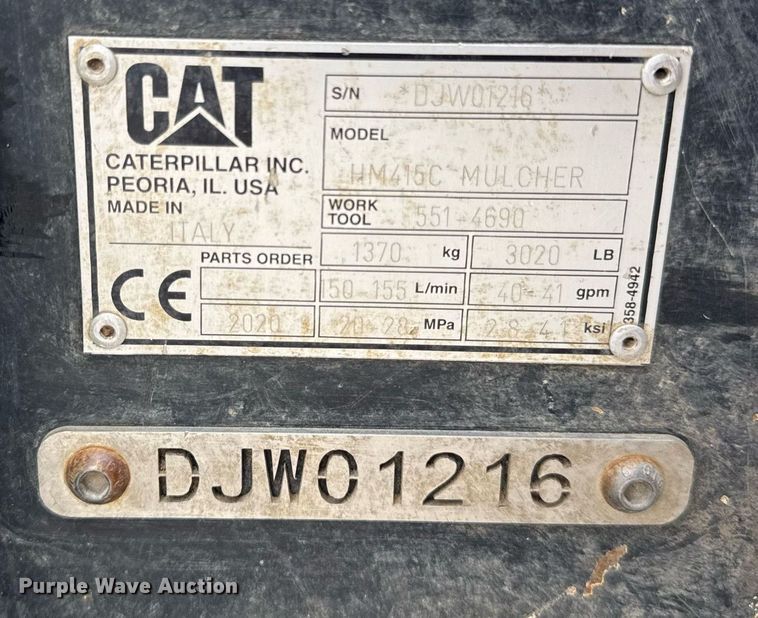 image for item DH9983 2020 Caterpillar HM415C skid steer mulcher