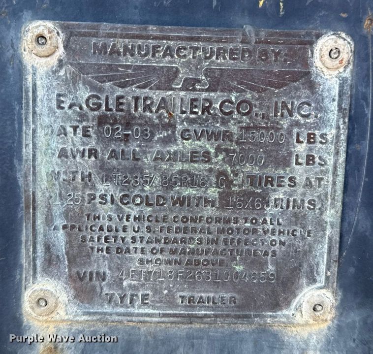 image for item DR2817 2003 Eagle equipment trailer