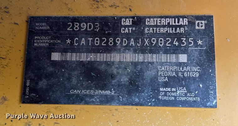 image for item DS3747 2020 Caterpillar 289D3 tracked skid steer loader
