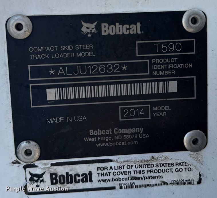 image for item DS3749 2014 Bobcat T590 tracked skid steer loader