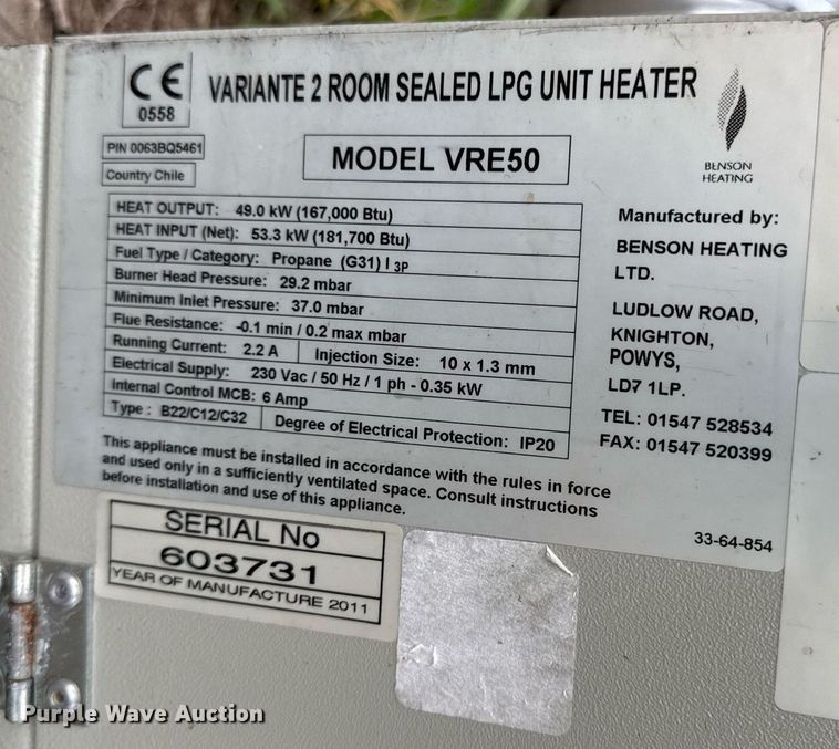 image for item DS4356 2011 Benson VRE60 heater