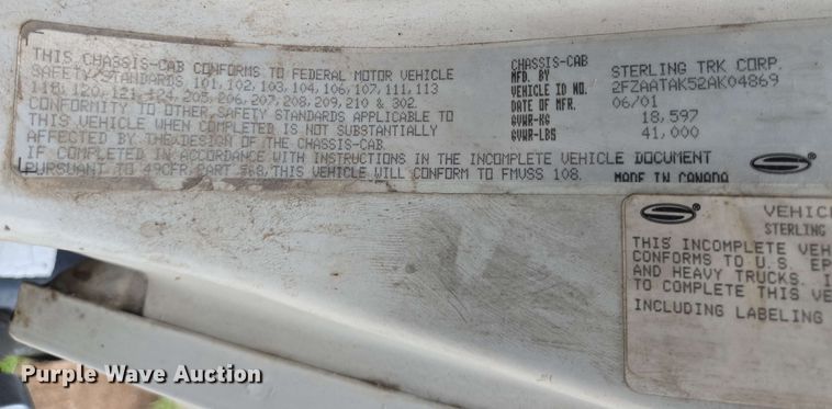 image for item DT4857 2002 Sterling L-Line sewer jetter truck