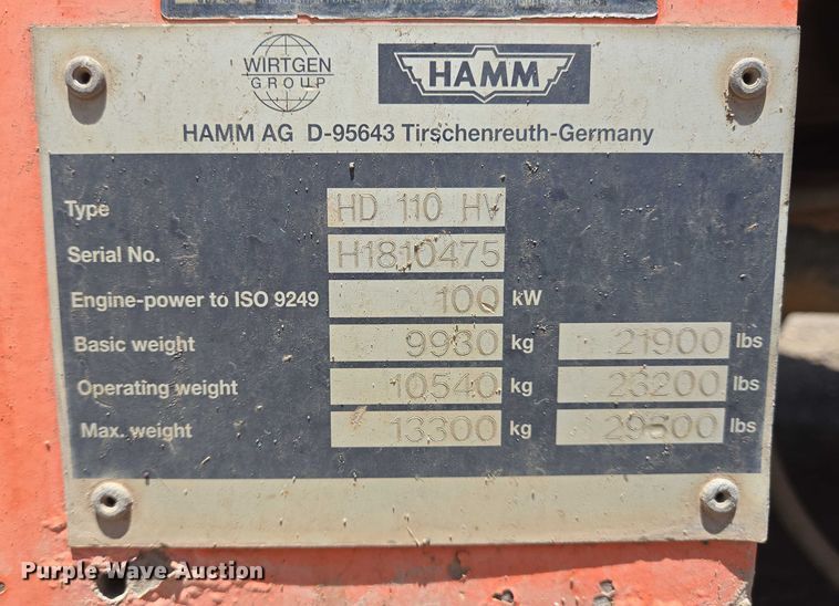 image for item DT4885 2009 Hamm HD 110 HV double drum vibratory roller