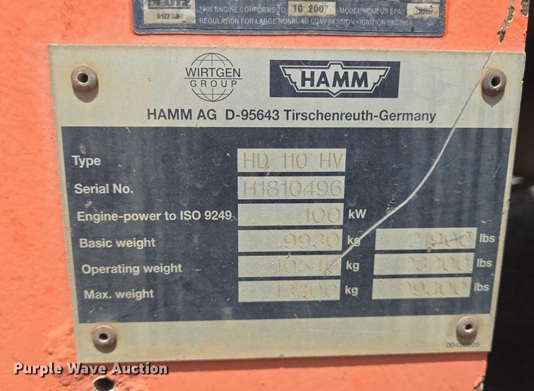 image for item DT4886 2009 Hamm HD 110 HV double drum vibratory roller