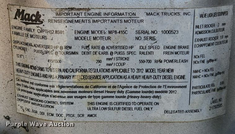 image for item DT4893 2013 Mack Granite GU713 dump truck