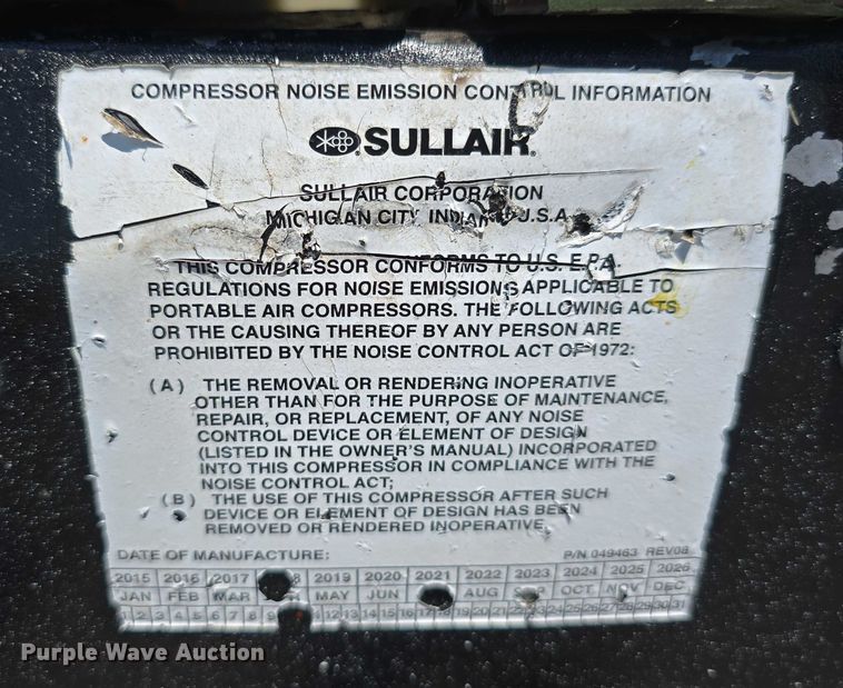 image for item DT6923 2018 Sullair 400EH/DPQ/CU4F/OPT air compressor